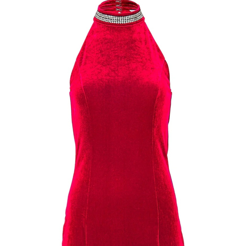 Venus Haute Red Velvet Halter Dress